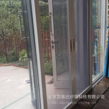 单轨双扇推拉金刚网纱门 意美达牌推拉防护防盗纱门 三零四钢网门